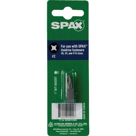 Spax 1'' No, 2 Unidrive, Combo Drive Screwdriver Bit 5000009190009