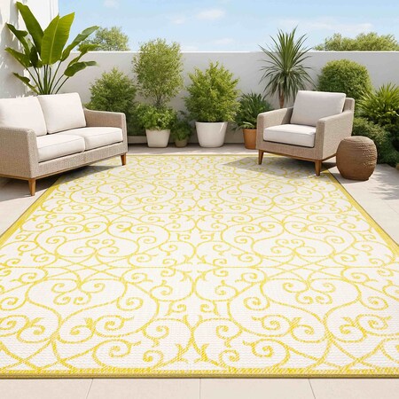 Jonathan Y Madrid Vintage Filigree Textured Weave Cream/Yellow 5 ft. x 8 ft. Indoor/Outdoor Area Rug SMB107D-5