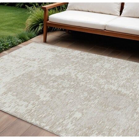 Homeroots 8' X 10' Ivory And Off White Abstract Washable Indoor Outdoor Area Rug 612752