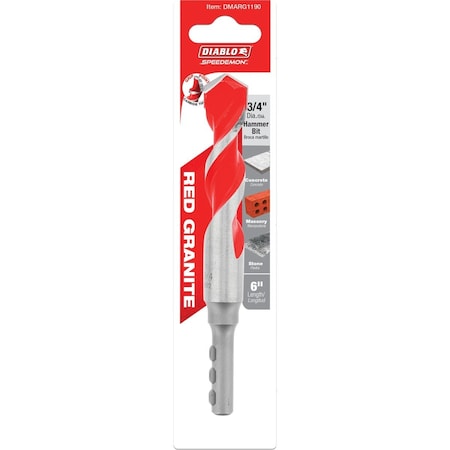 Diablo SPEEDemon 3/4'' x 6'' Red Granite Carbide Rotary Hammer Drill Bit DMARG1190