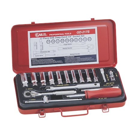 Genius Tools 17PC 1/4in Dr. Deep Hand Socket Set GD-217S