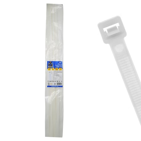 Grizzly Supply Cable Tie, 36 in L, 175 lb Strength, 10.5 in Max Bundle Dia, Nylon 6/6, Natural, 10PK GS-HD36-175-9X