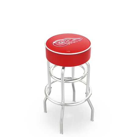 Holland Bar Stool Co 30" Detroit Red Wings Cushion Seat, 2-Ring Chrome Swivel Bar Stool L7C130DetRed
