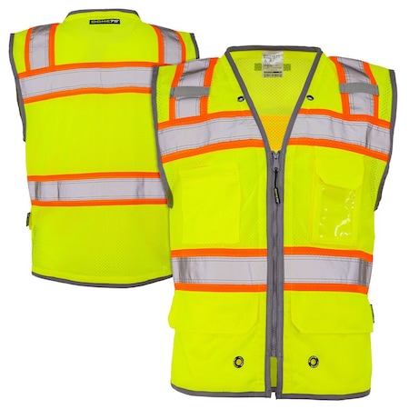 Dome75 Hi-Vis Heavy Duty Safety Vest XL Class ANSI/ISEA 107-2020 Class 2 , Reinforced Front Zipper OV5523