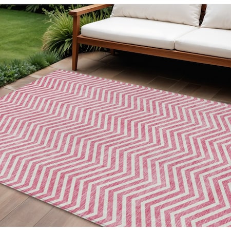 Homeroots 10' X 14' Pink And Ivory Chevron Washable Indoor Outdoor Area Rug 596290