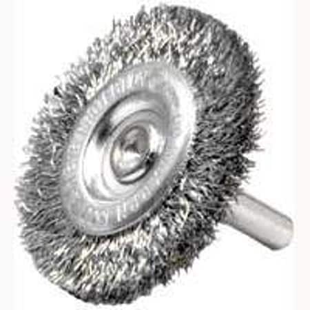 Weiler Wire Wheel Brush, 3 in Dia, 1/4 in Arbor/Shank, Steel Bristle 36413