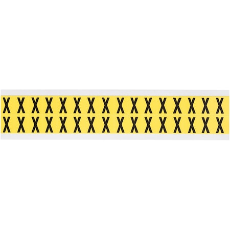 Brady Repositionable Vinyl 0.625 in Black on Yellow, Letters X Card of 32 Labels, 32PK 3420-X