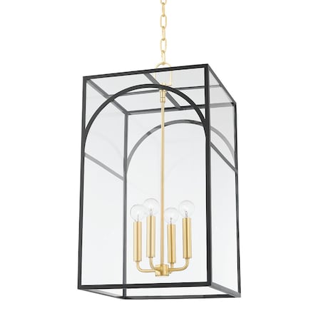 Mitzi Addison 4 Light Pendant 15 In. Aged Brass/Textured Black Combo H642704L-AGB/TBK