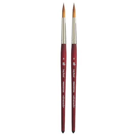 Princeton Velvetouch Long Round Brush, Synthetic Bristles, Short Handle Mixed Media Paintbrush, Size 8, 2PK P3950LR8