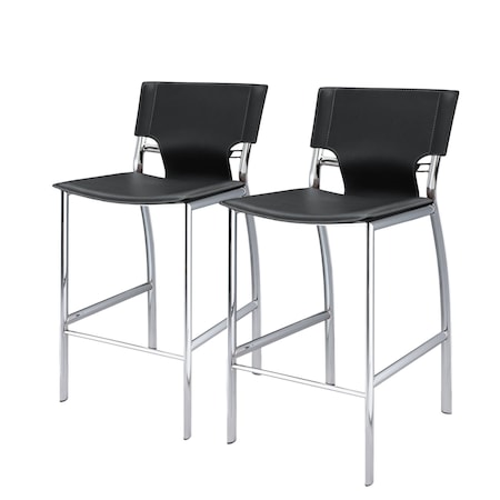 Homeroots Set of Two 25" Gray and Silver Faux Leather and Metal Low Back Counter Height Bar Chairs, 2PK 555050