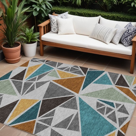 Homeroots 8' X 10' Gray Copper And Brown Geometric Washable Indoor Outdoor Area Rug 600369