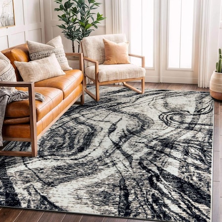World Rug Gallery Distressed Abstract Area Rug 5 ft x 7 ft Black WR98BLACK5X7