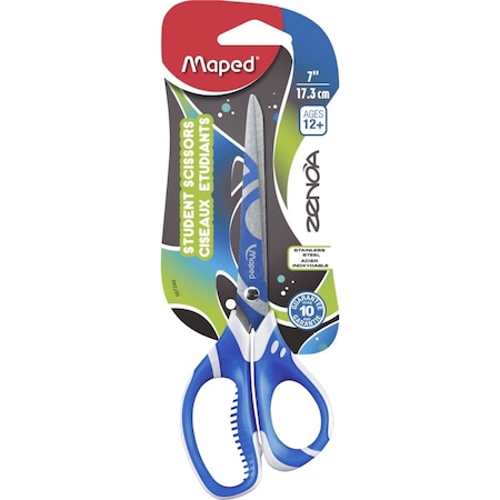 Maped Zenoa Fit Student Scissors, Soft Handle - Pointed Tip - 7 in. - Assorted Colors. 1562743