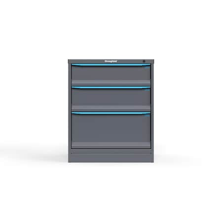 Strong Hold 3 drawer cabinet - (1x 7ft, 1x 8ft, 1x 12ft) - Blue accents - Keyed Different S3036-PPDAS-0302FS