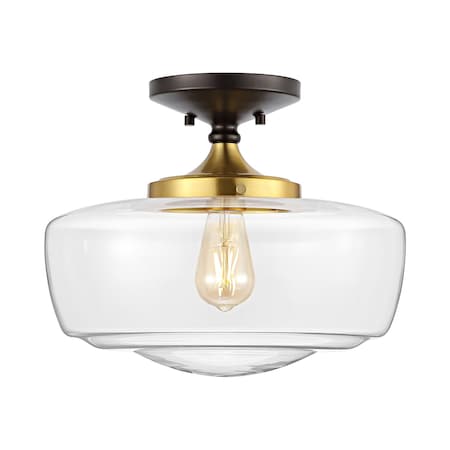 Jonathan Y Marfa 14" 1-Light Modern Farmhouse Schoolhouse Frosted Glass/Metal LED Semi Flush Mount, Oil Rubbed B JYL7517E
