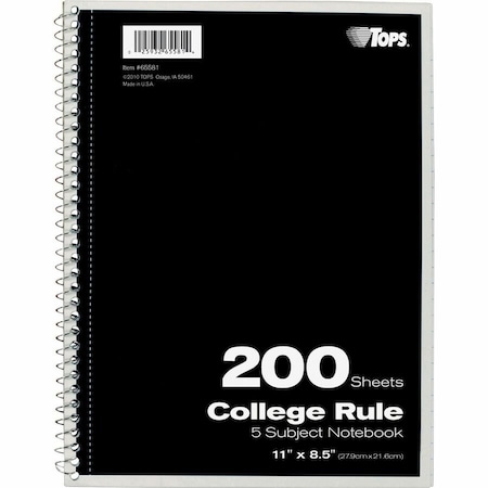 Tops 11 x 8-1/2" Wirebound Notebook, College Rule, 200 Pg TOP65581