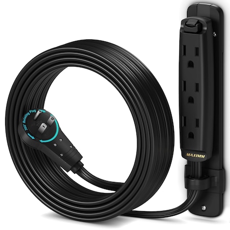 Maximm 10ft 16AWG 3-Outlet 360 degrees Flat Plug Extension Cord w/ Bracket, UL, Black ADW-360-C3F10-16B0-WM