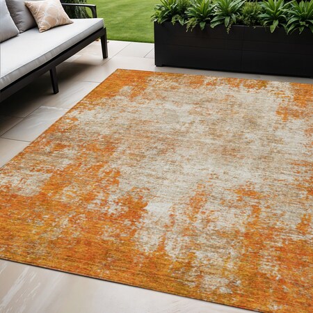 Homeroots 5' X 8' Orange And Ivory Abstract Washable Indoor Outdoor Area Rug 612341