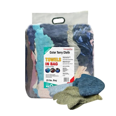 Supremeplus Recycled Color Terry Towel Cleaning Rags, 25 lbs. Bag SP-6397