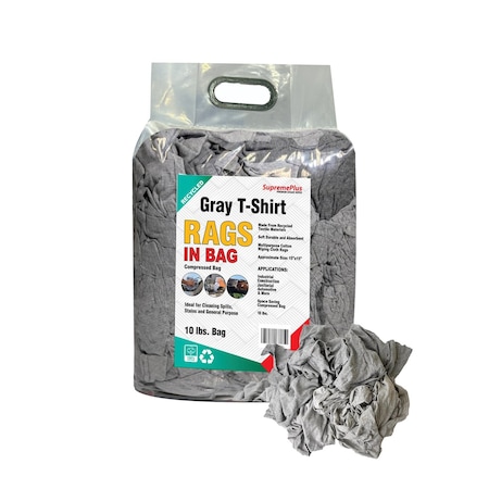 Supremeplus Recycled Gray Knit T-Shirt Cleaning Rags, 10 lbs. Bag SP-7066