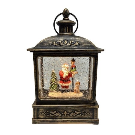 Santas Forest Black Lantern with Santa & Dog, 8-1/2 in H, Plastic, Black, Internal Light, Indoor 21955