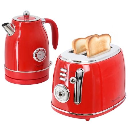 Megachef 1.8 Quart Electric Tea Kettle and 2 Slice Toaster Combo in Red MC-BTBK-R