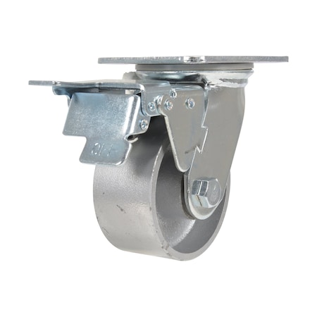 Vestil Cast Iron/Steel Swivel With Total Brake Caster 4 In. Diameter x 2 In. Width 1100 lb Silver CST-VE-4X2CI-SWTB
