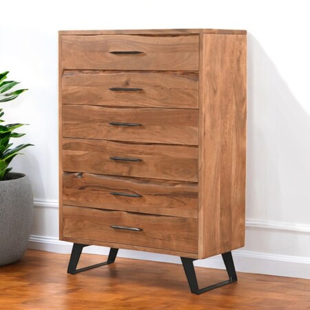 Homeroots 36" Natural Live Edge Solid Wood Five Drawer Dresser 571536