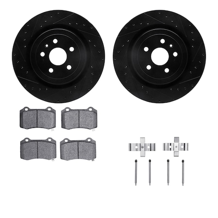 Dynamic Friction Co DFC Brake Rotor Drilled & Slotted - Black- w/Ultimate Duty Brake Pad & HW Kit 8412-47008