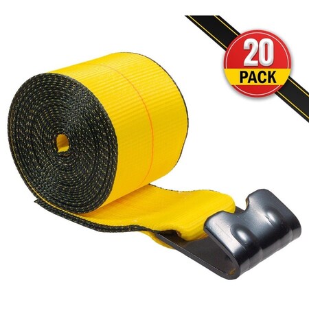 Mytee Products Winch Straps 4inx 20ft Yellow Heavy Duty Tie Down w/Flat Hooks WLL# 5400 lbs, 20PK WS420x20