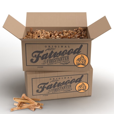 Fatwood Fire Starter Sticks 25lb Box 2-Pack Indoor or Outdoor All Natural Pine Fire Starters 50-2405-2