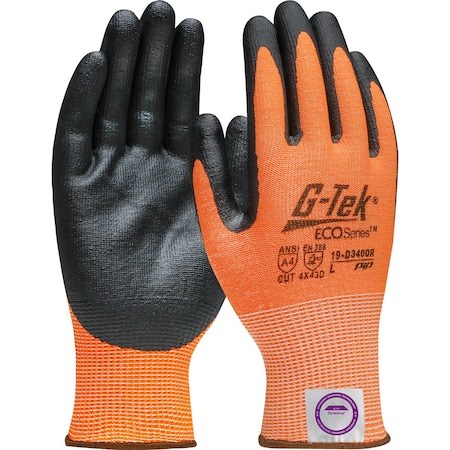 G-Tek Hi-Vis Seamless Knit A4 Dyneema Diamond 2.0 Blended Glove w/Nitrile Coated Foam Grip on Palm&, 12PK 19-D340OR/S