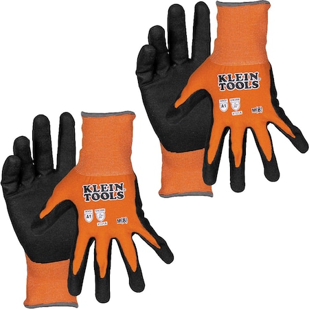 Klein Tools Coated Gloves, nitrile, Orange/Black, Medium 2 PK 60580
