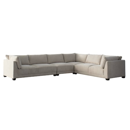 Homeroots Beige Canvas L Shaped Four Piece Sofa and Chaise Sectional With Toss Pillows 674611