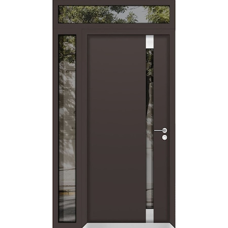 Vdomdoors Aluminum Door Cynex 6777 Brown Entry Steel Metal Modern Painted W32+16xH80+12 Left Inswing CYNEX6777EXD-BRW-W32+16xH80+12-LH-I