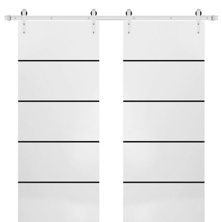 Sartodoors Sturdy Double Barn Door with Hardware, Planum 0015 White Silk and Aluminum Strips, 13FT Rail Hanger PLANUM0015DB-S-WS-72 x 80 (2* 36x80)