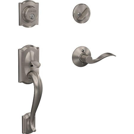 Schlage Camelot Satin Nickel Handleset with Single Cylinder Deadbolt & Accent Lever Right Handed F60CAM619ACCRH