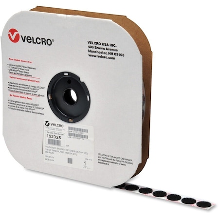 Velcro Brand Reclosable Fastener, Disc, Acrylic Adhesive, 3/4 in, Black, 1028 PK 192302