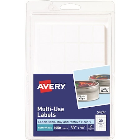 Avery Self-Adhesive Removable Multi-Use Labels, 5/8 x 7/8, White, 1000/Pack 5424