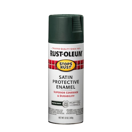 Rust-Oleum Spray Paint, Hunter Green, Satin, Solvent, 12 oz 7732830