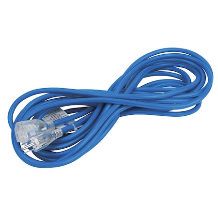 Performance Tool 25' 16GA Blue Extension Cord, Lighted Outlet, All-Weather, Heavy Duty W2256