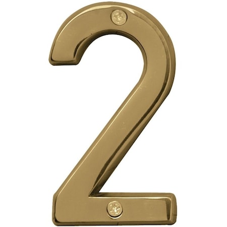 Hy-Ko Prestige Series House Number, Character: 2, 4 in H Character, Brass Character, Brass BR-42PB/2