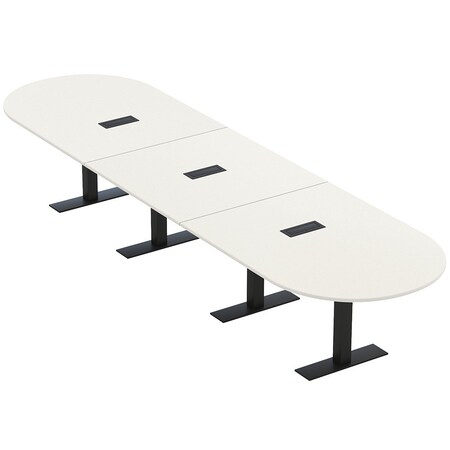 Skutchi Designs 16ft Racetrack Conference Table With Power | Harmony Series | 16 Person Meeting Room Table HAR-RAC-48X192-T.BK-W960-EBLK
