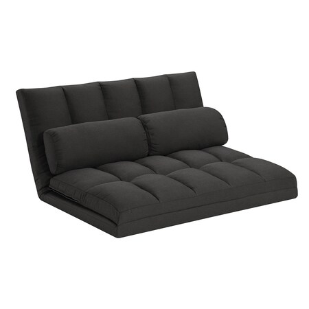 Homeroots 45" Gray Futon Convertible Sleeper Loveseat and Toss Pillows 526470