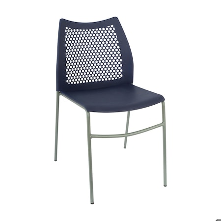 Flash Furniture HERCULES Navy Stack Chair with Air-Vent Back, Non-Sled Base and Gray Powder Coated Metal Frame RUT-NC498-NV-GG