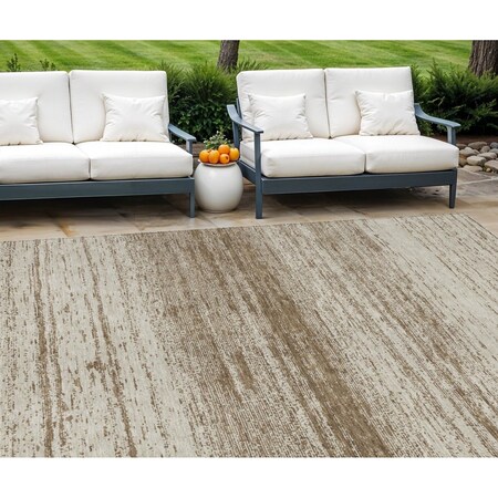 Homeroots 10' X 14' Brown And Beige Striped Washable Indoor Outdoor Area Rug 589667