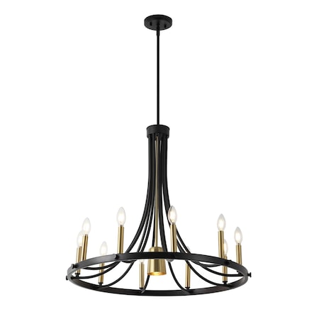 Jonathan Y Dante 30" 11-Light Transitional Modern Iron Adjustable Wagon Wheel LED Chandelier w/Downlight, Black/ JYL2506A