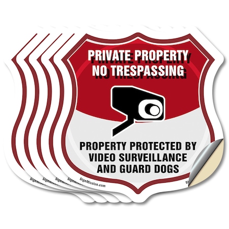 Signmission Private Property Shield Sign No Trespass, 4 inch X 4 inch, Vinyl Decal, 5PK SHI-D-5PACK-4-443