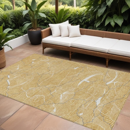 Homeroots 8' X 10' Gold Charcoal And Ivory Abstract Washable Indoor Outdoor Area Rug 601059