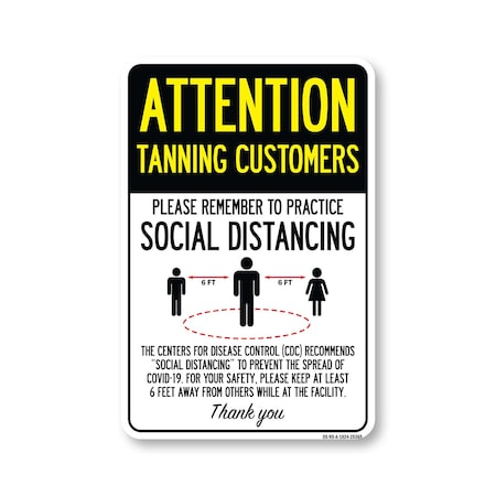 Signmission Public Safety, Tanning Customers Practice Social Distancing, 24in X 18in, OS-NS-A-1824-25365 OS-NS-A-1824-25365